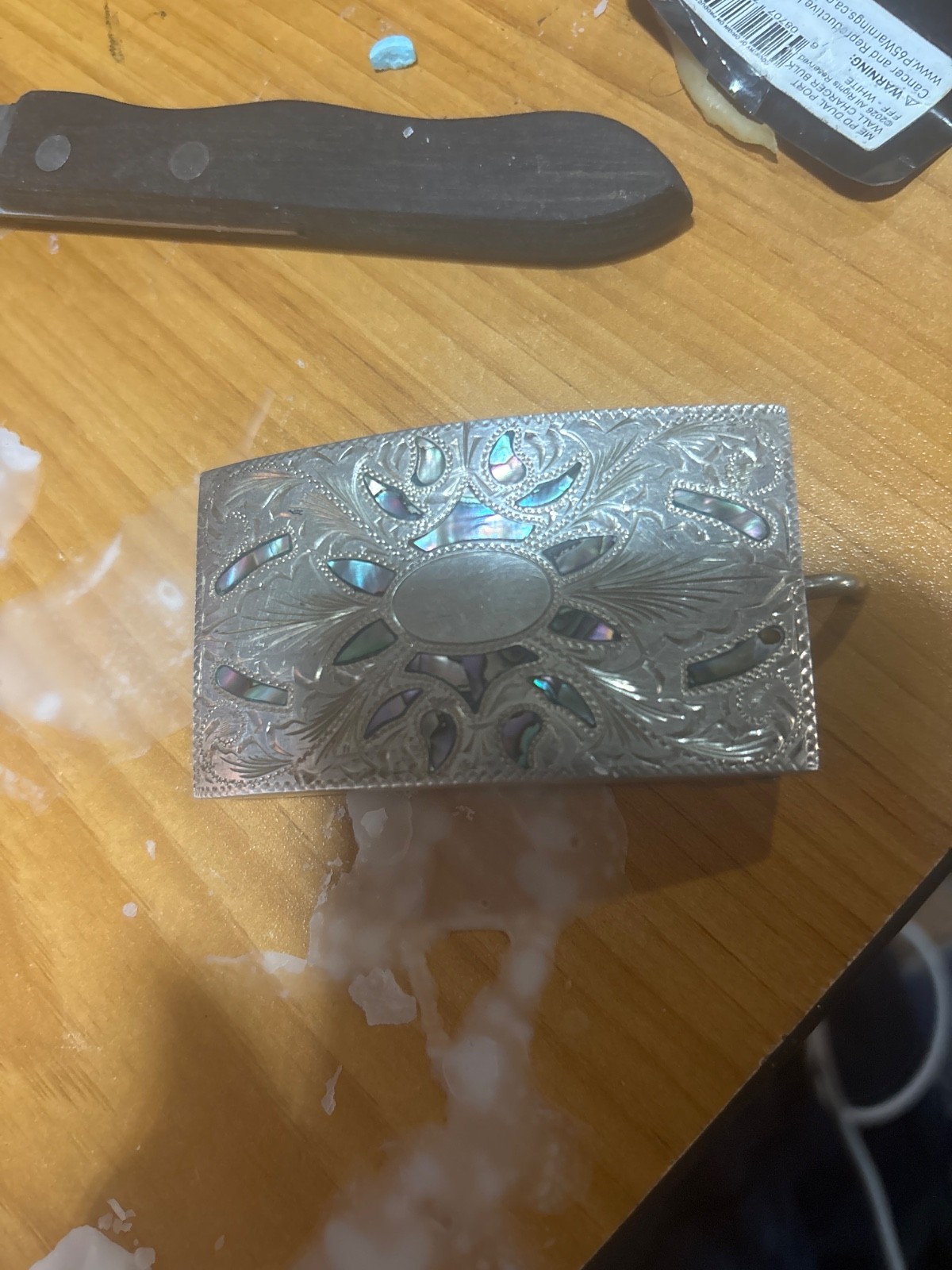 Vintage Guadalajara Mexico Sterling Silver Abalone Inlay Belt Buckle