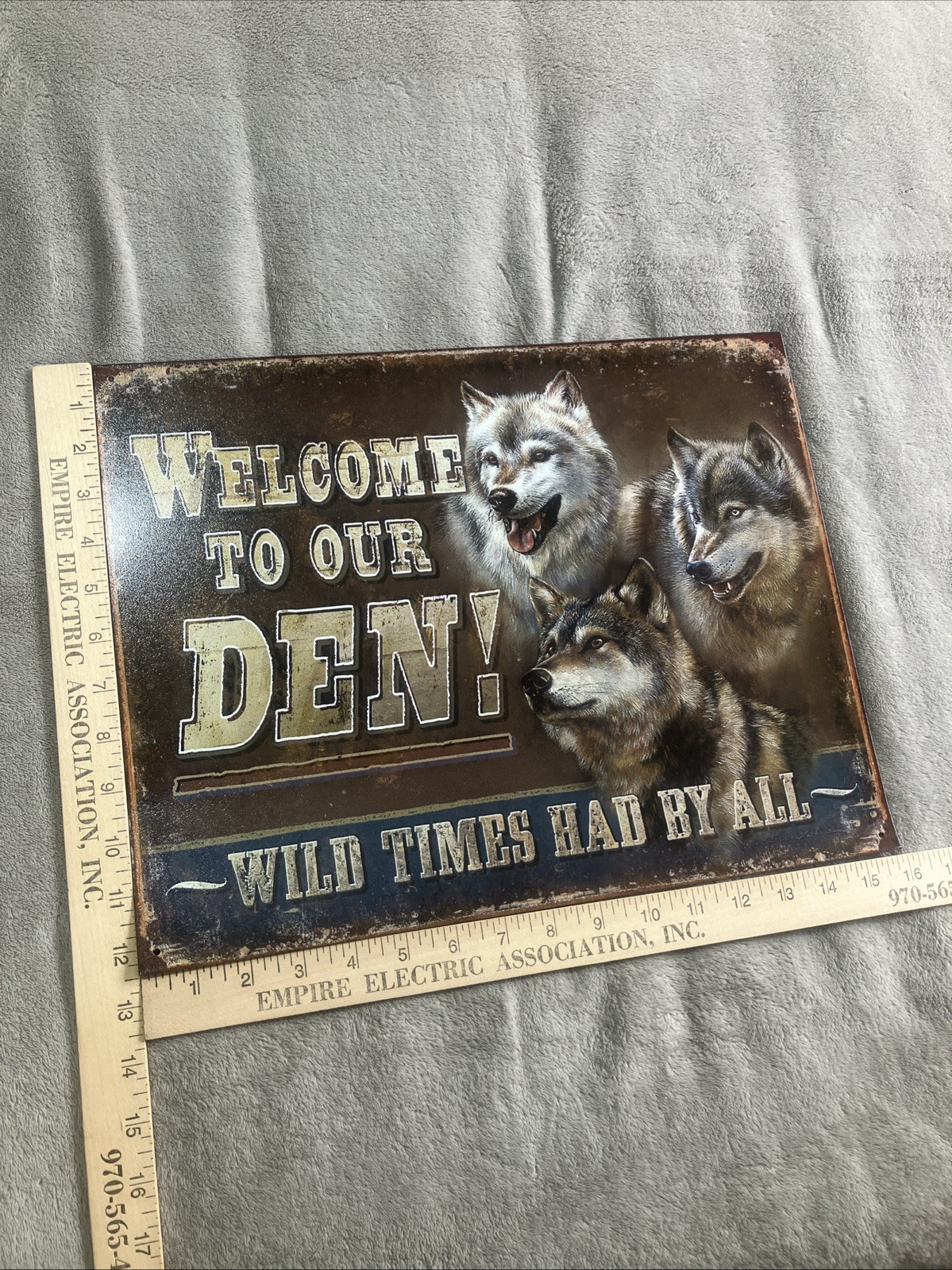 Welcome To Our Den Metal Tin Sign 16x12.5 Garage Home Wall Cabin Wolf Wolves
