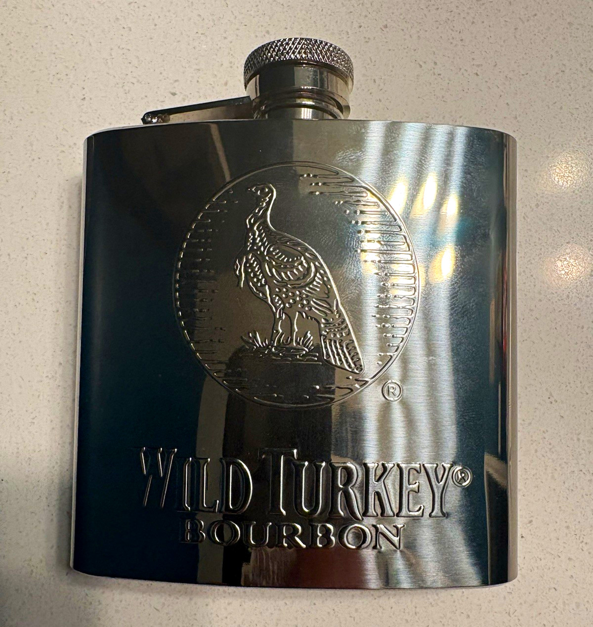 Wild Turkey Bourbon Advertising Flask Silver Metal Pocket Flask Wild Turkey Bourbon Advertising Flask Silver Metal Pocket Flask
