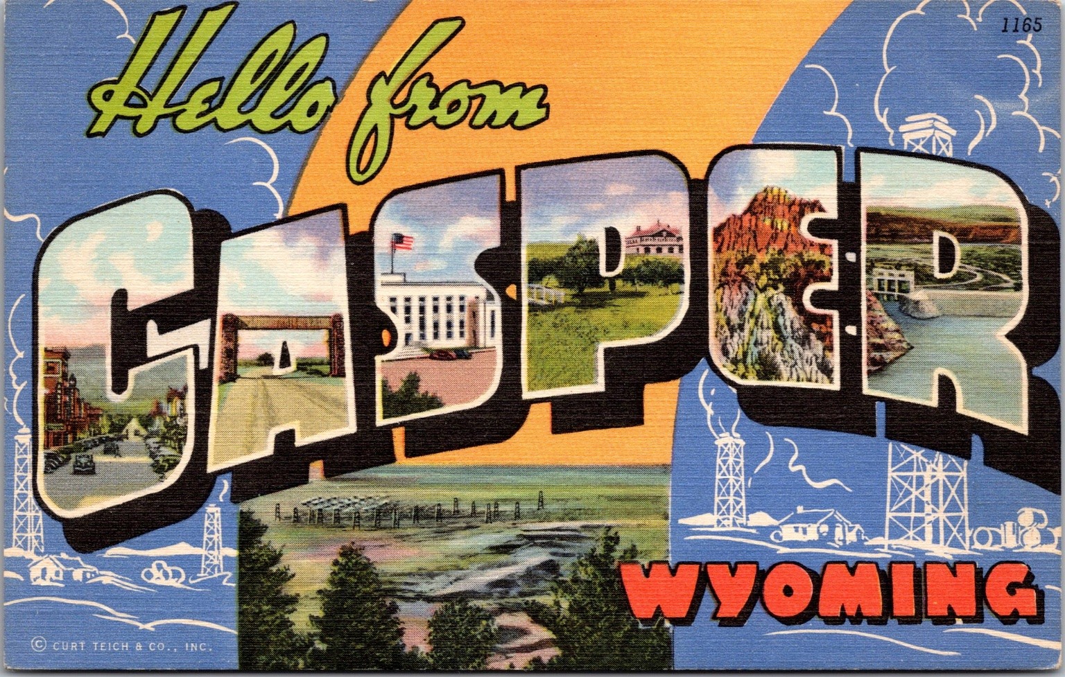 Hello from Casper Wyoming Large Letter - 1941 Linen Postcard - Curt Teich