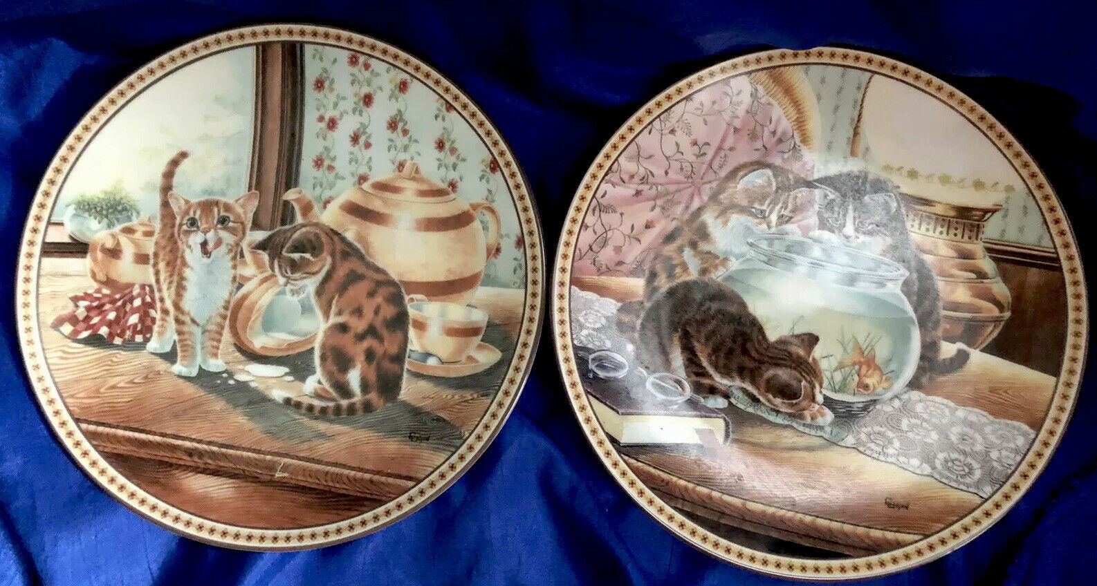 Knowles Fine China Collector Two Cat Themed Plates Signed Christine Wilson 1991