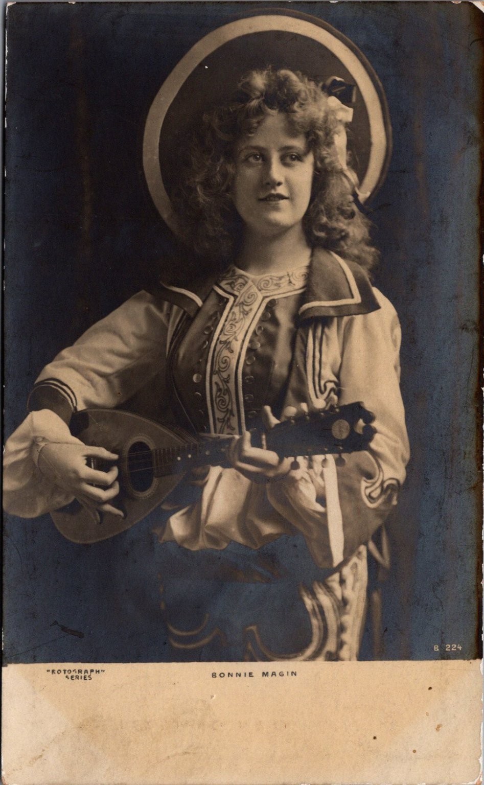 Bonnie Magin Actress Mandolin RPPC Rotograph Postcard c. 1907-1917 Vaudeville
