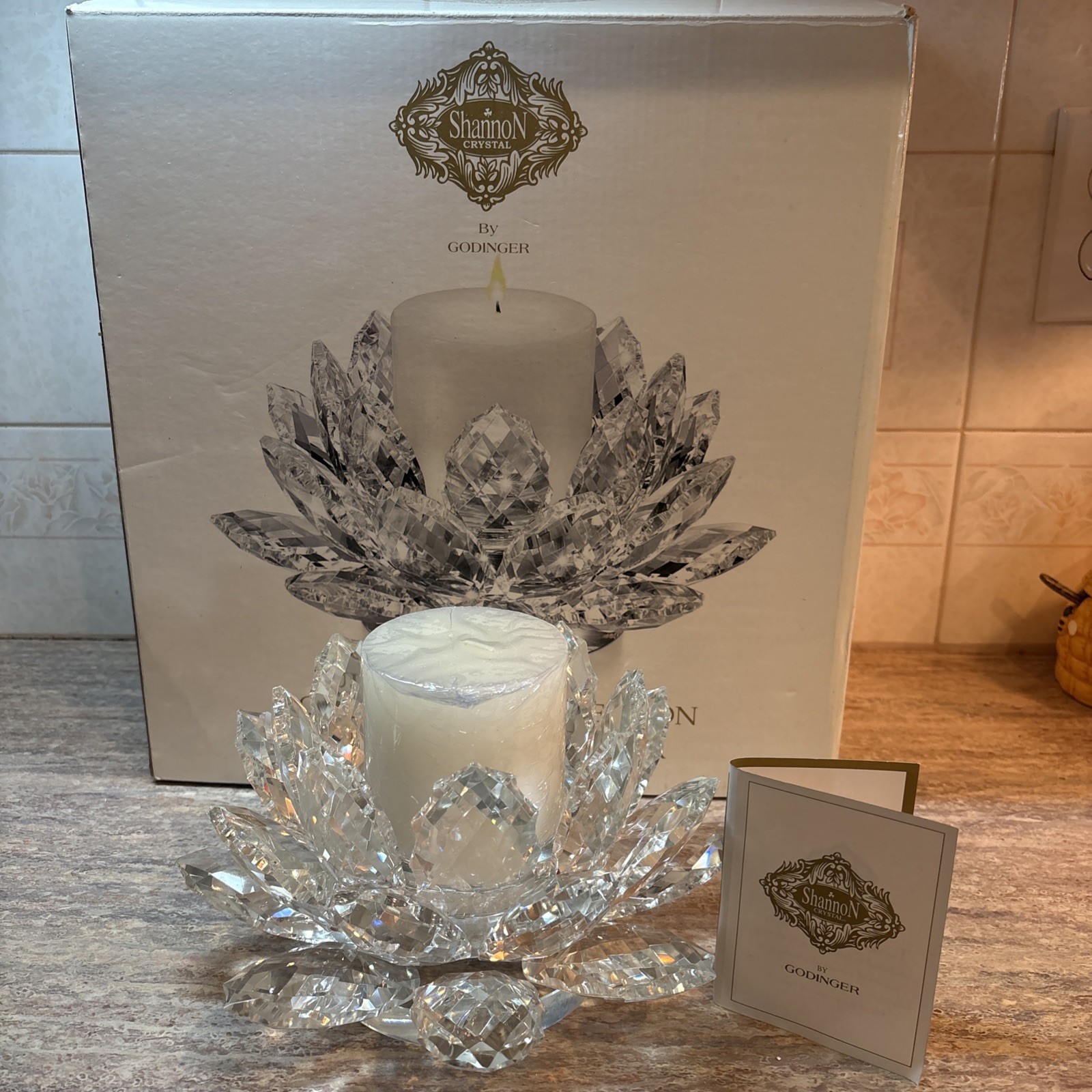 Godinger Shannon Crystal Lotus Pillar Candleholder - Large 9