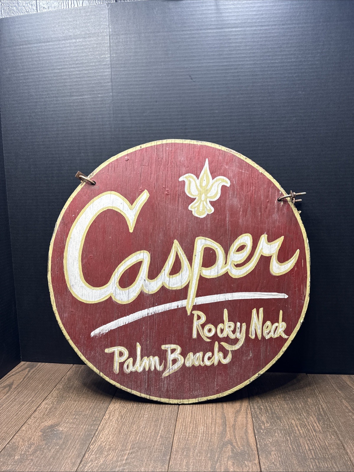 Vintage Double Sided Wood Sign CASPER ROCKY NECK PALM BEACH FLORIDA 