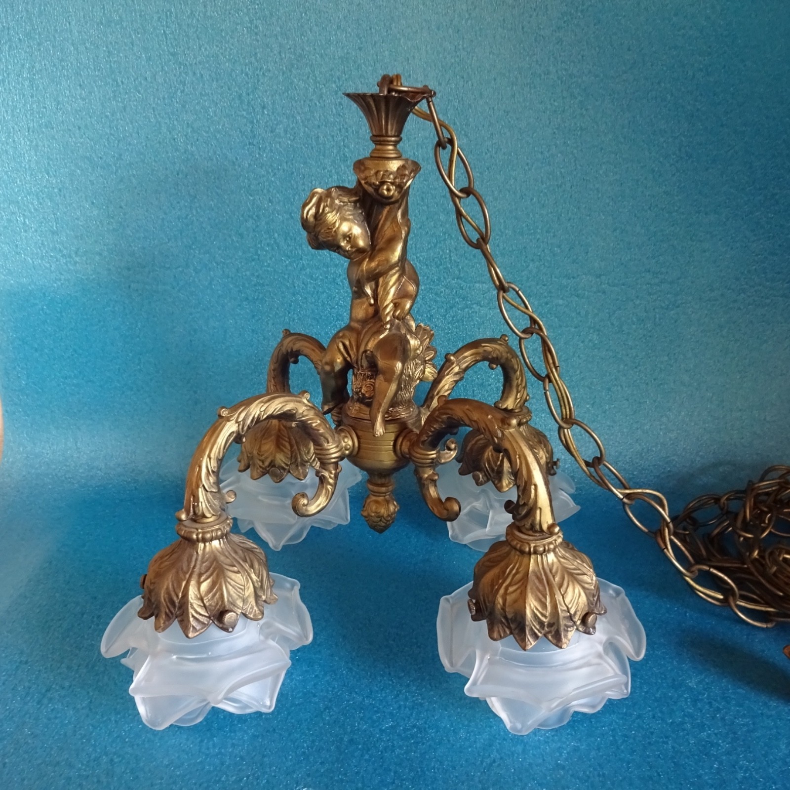 Vtg Antique Neo Victorian French Rococo Cherub Ornate Brass Swag Lamp Chandelier Vtg Antique Neo Victorian French Rococo Cherub Ornate Brass Swag Lamp Chandelier