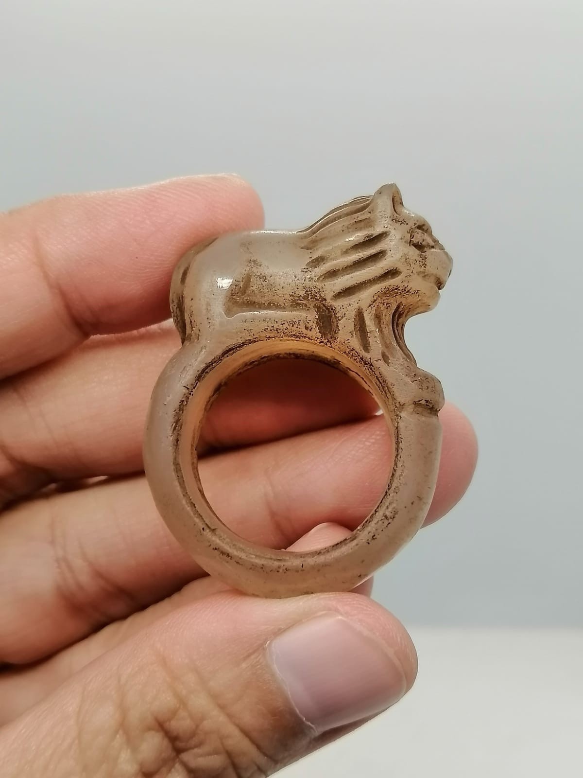 Ancient White Stone Lion Guardian Ring Hand Carved Beast Roman Ancient White Stone Lion Guardian Ring Hand Carved Beast Roman
