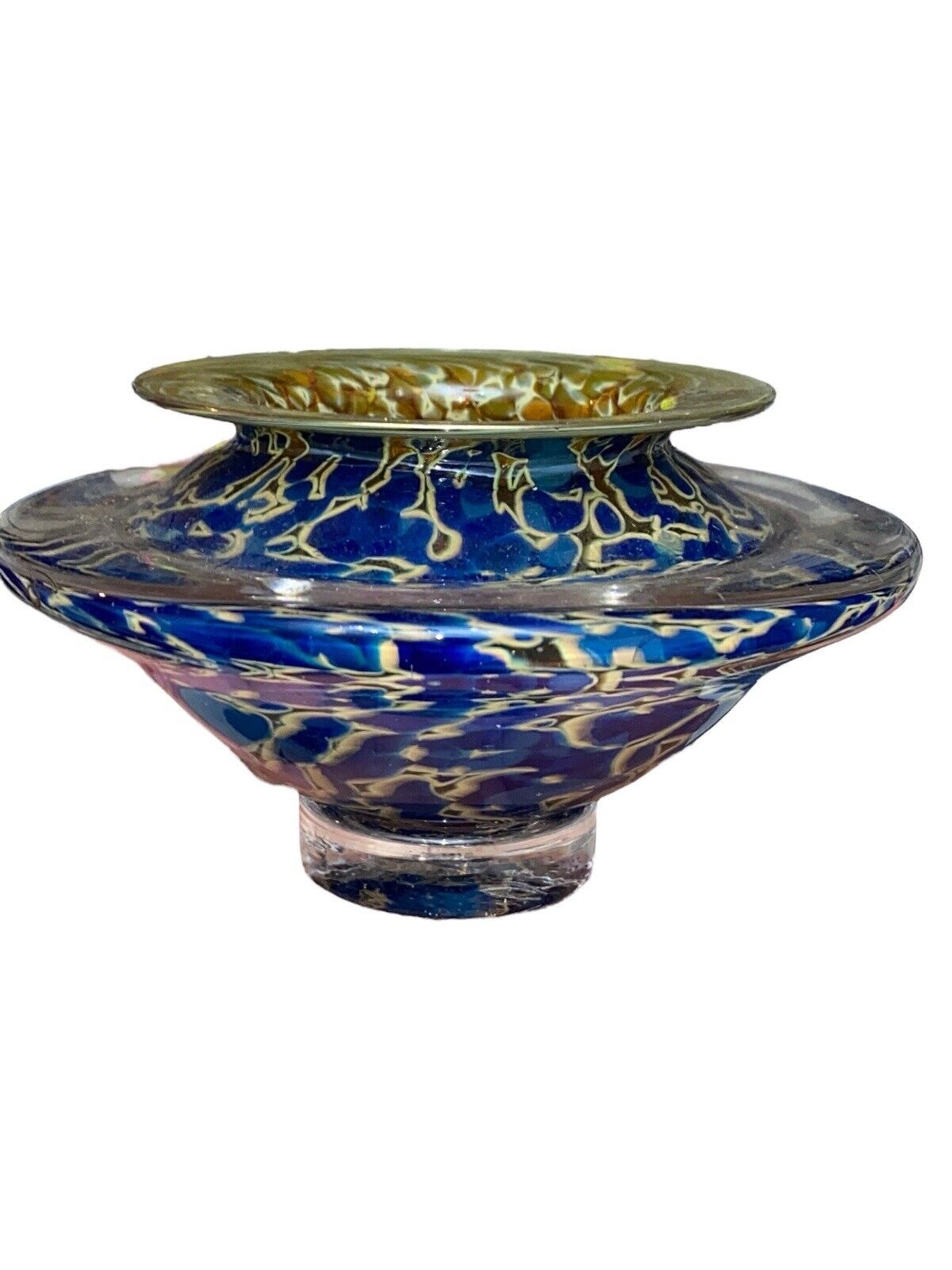 Ikebana Glass Blue Gold Vase Frog