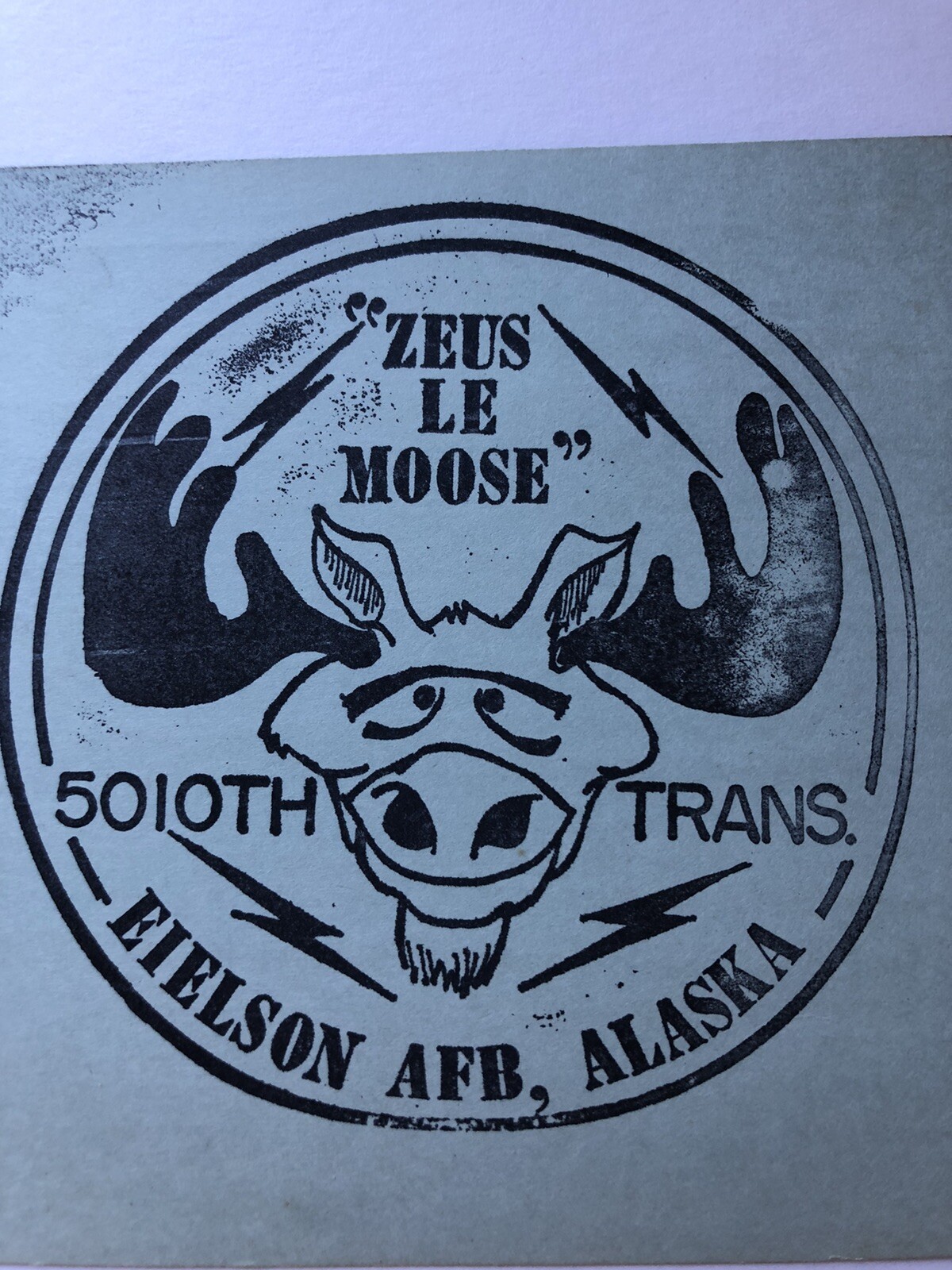 5010th Transportation Squadron Eielson AFB Alaska Zues Le Moose Logo Stamp 1960s