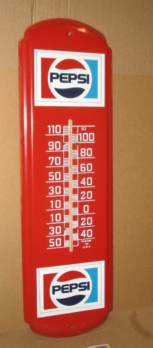 PEPSI - Pepsi-Cola -BIG VINTAGE THERMOMETER SIGN -Two Logos - RED & WHITE & BLUE PEPSI - Pepsi-Cola -BIG VINTAGE THERMOMETER SIGN -Two Logos - RED & WHITE & BLUE