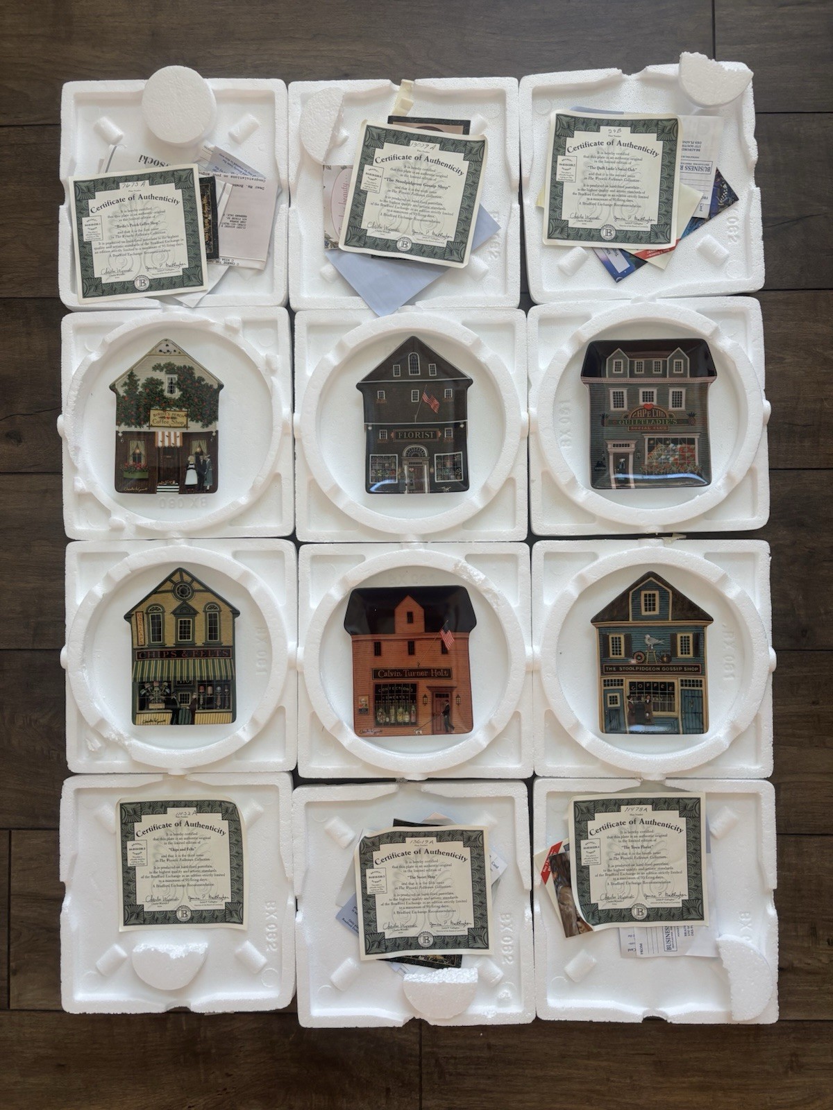Charles Wysocki Folktown Village House Plates, Bradford Exchange, Set of 6 NEW