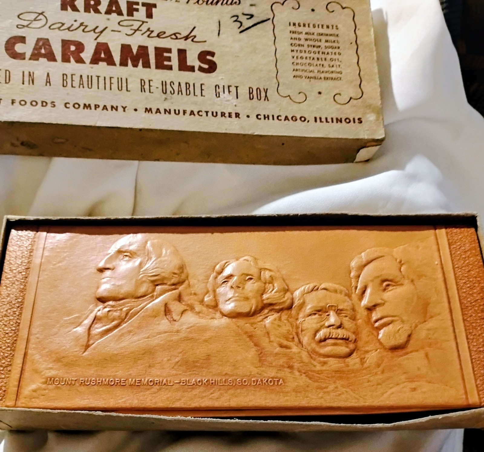 Vintage 50s Kraft Carmels Full Unopened Box Sealed Cello Guildcraft  Mt Rushmore
