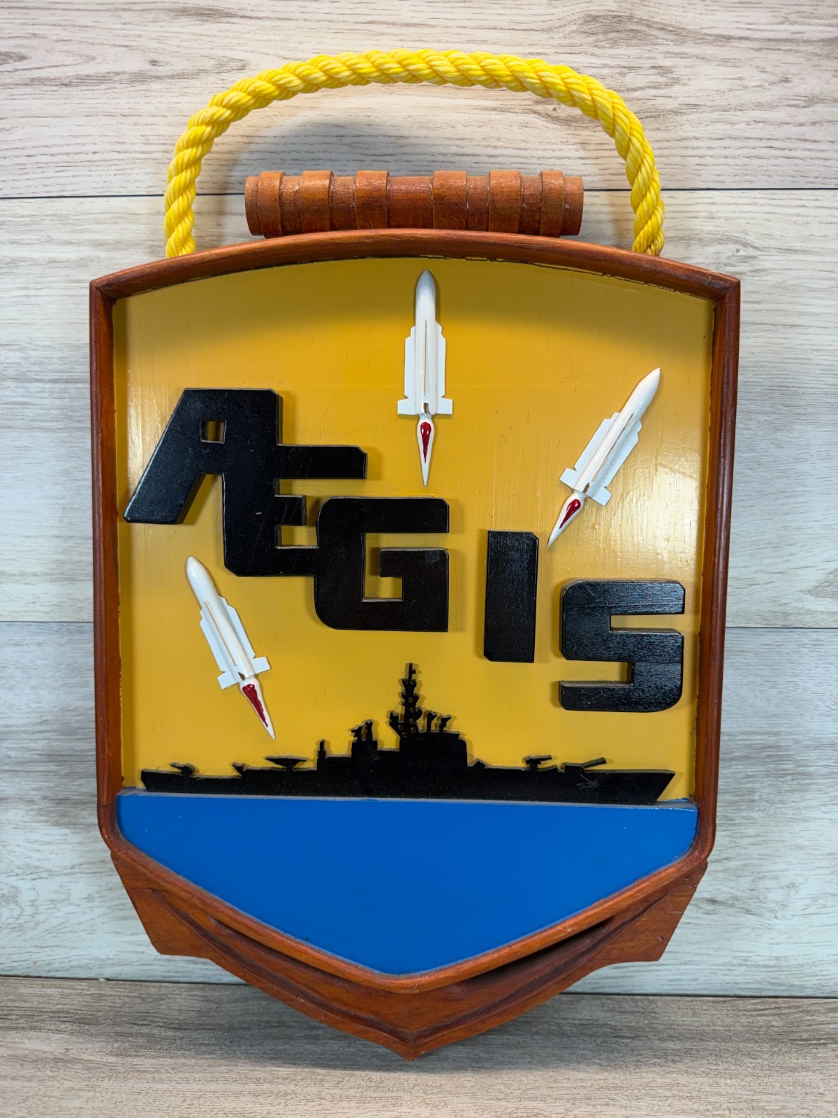 Vintage Handmade Raytheon AEGIS Missile Defense Wooden Wall Plaque Navy 19\
