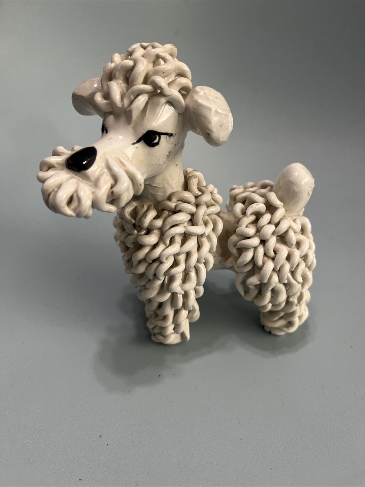 Italian Spaghetti Ceramic Poodle Dog Figurine Signed Italy 5” MCM VTG READ FLAWS