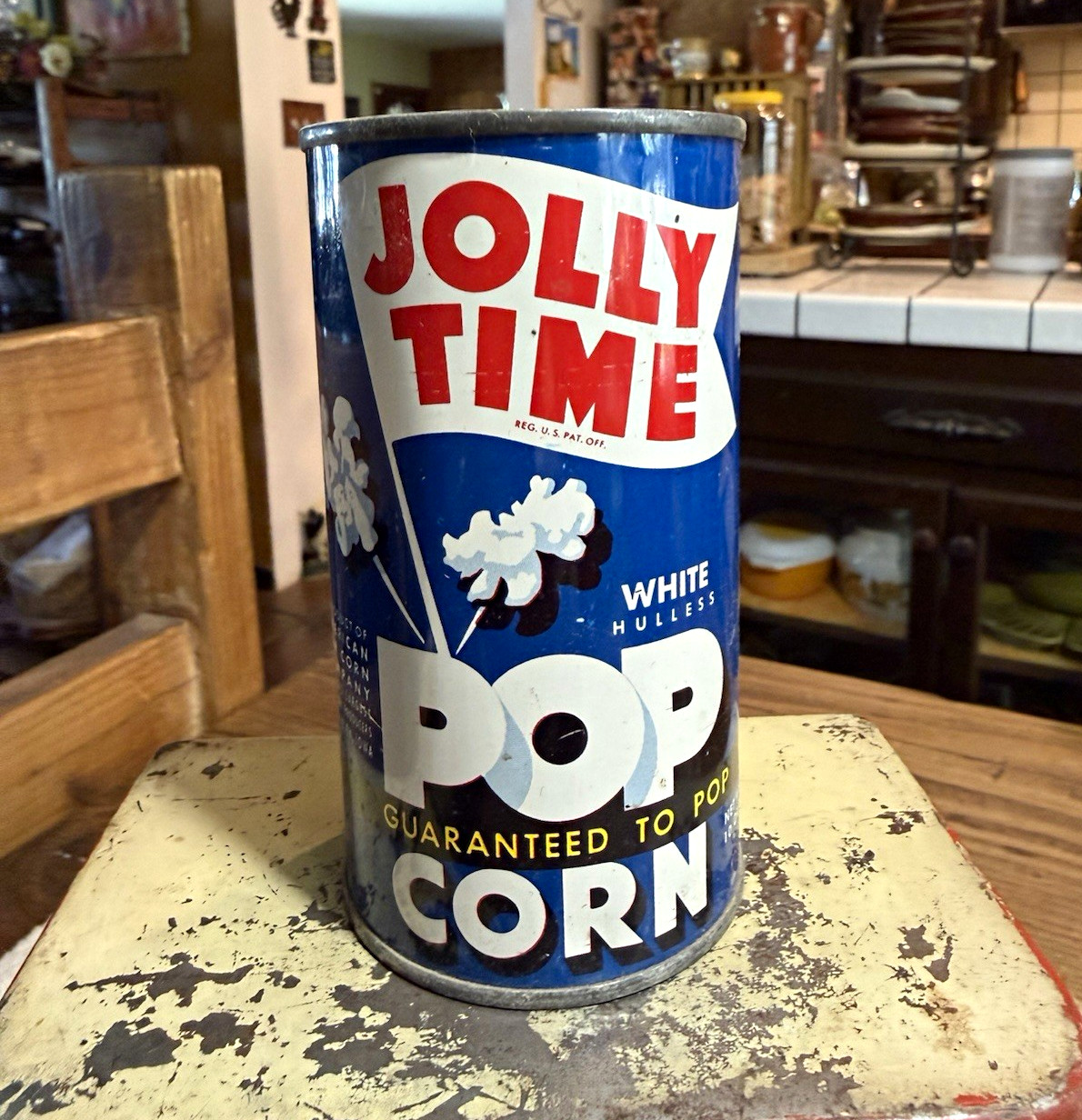 RARE Antique 1940s Jolly Time Popcorn Can UNOPENED Factory Sealed 1/2 LB NOS Tin