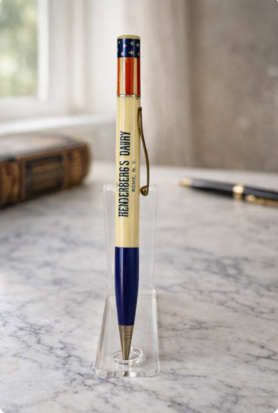 Vintage Hinderberg’s Dairy Rome NY Advertising Mechanical Pencil Patriotic USA
