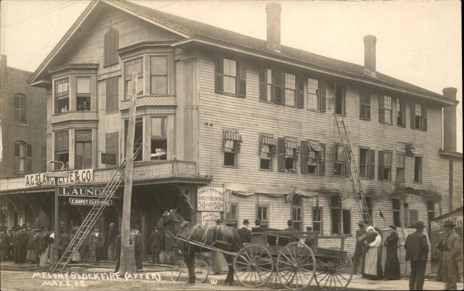 Willimantic CT Melony Block fire OUTSTANDING c1908 Real Photo Postcard bhn