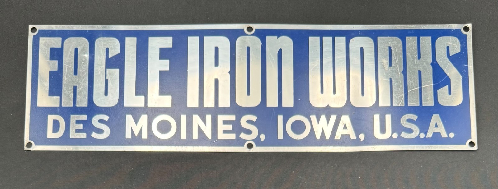 Vintage Eagle Iron Works Des Moines Iowa Metal Industrial Advertising Sign 17x5