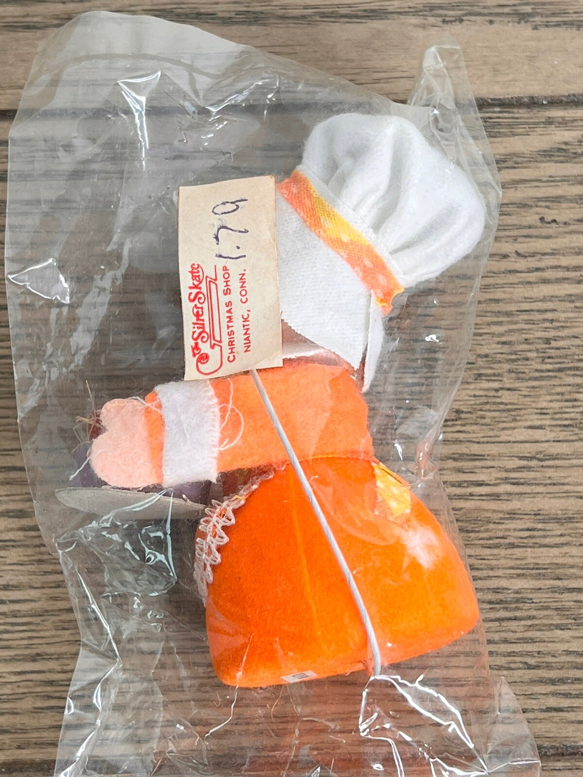 Vtg Thanksgiving Cute Pilgrim Girl Orange Flocked Floral Pick Decor 