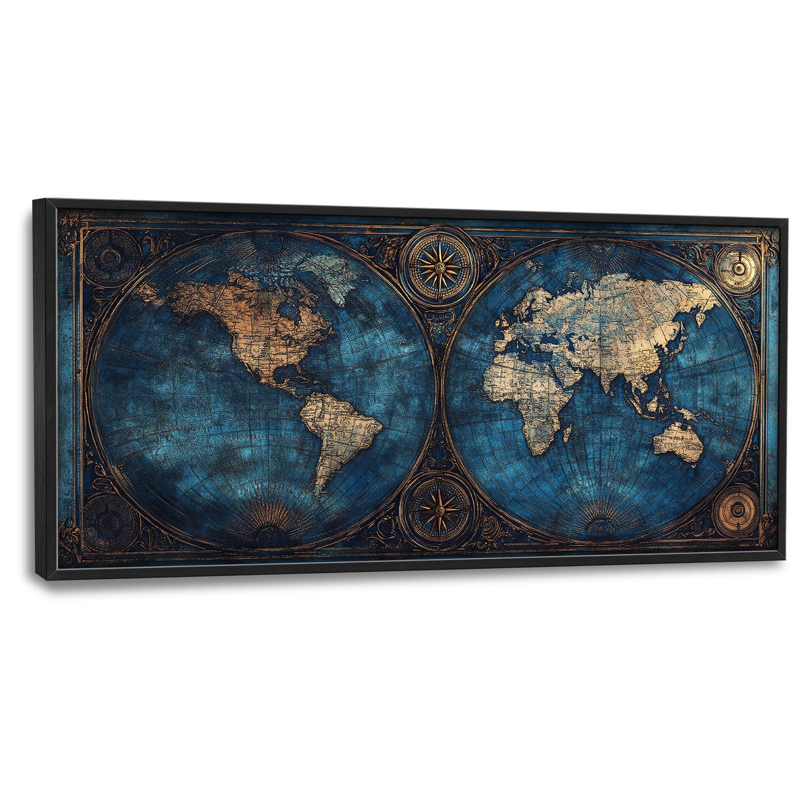 Trulave Large Blue World Map Wall Art 60\'\'x30\'\'