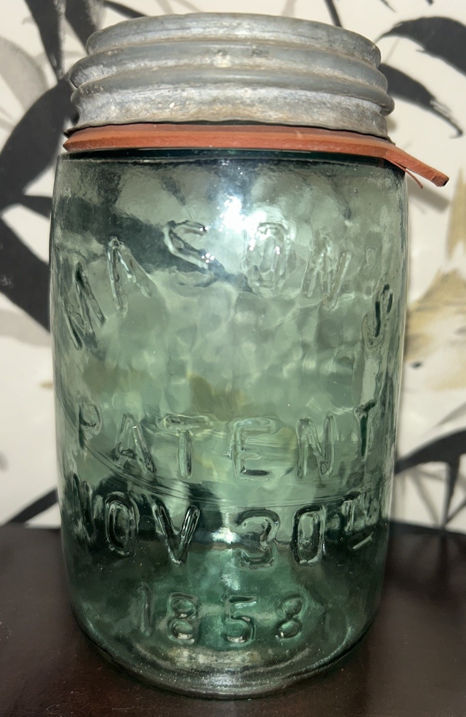 Vintage Masons Patent Nov 30th 1858 Pint Canning Jar Light Green Aqua Error Seam