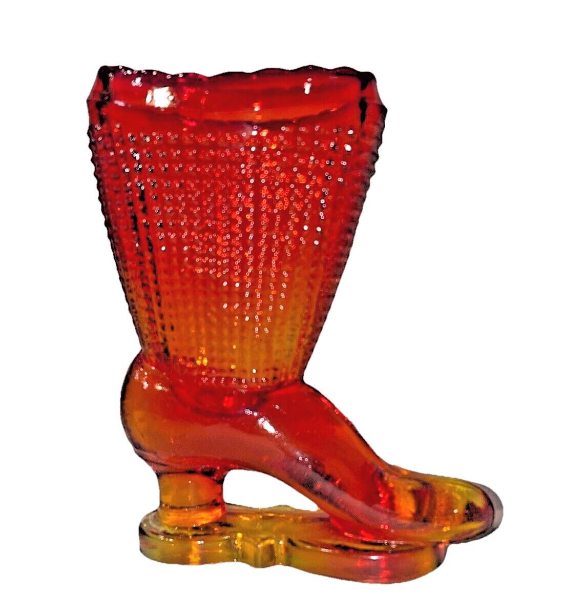 LE Smith Glass Boot Amberina Red Orange Victorian Toothpick Holder Glows Vintage