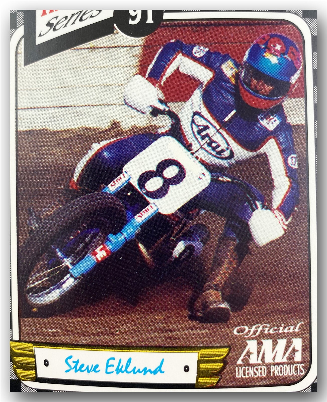 AMA FLAT/DIRT TRACK TT HONDA RS750 MOTORCYCLE RACER #8 STEVE EKLUND TRADING CARD