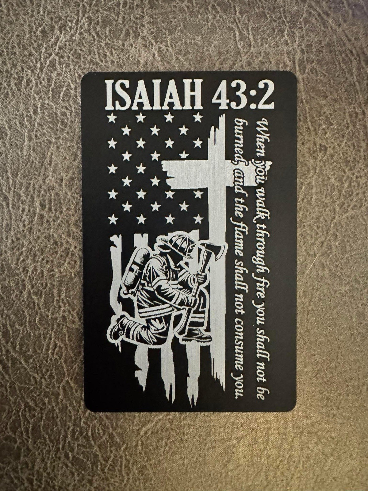 Firefighter Isaiah 43:2 Metal Wallet Card – Faith, Strength & Service