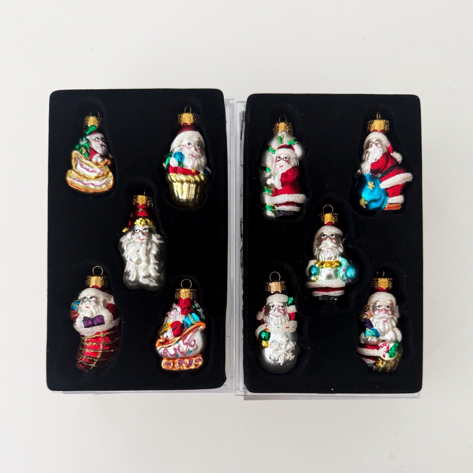 Vtg 2004 Target Hand Crafted Glass Santa Ornaments Lot of 2 Sets Complete NIB