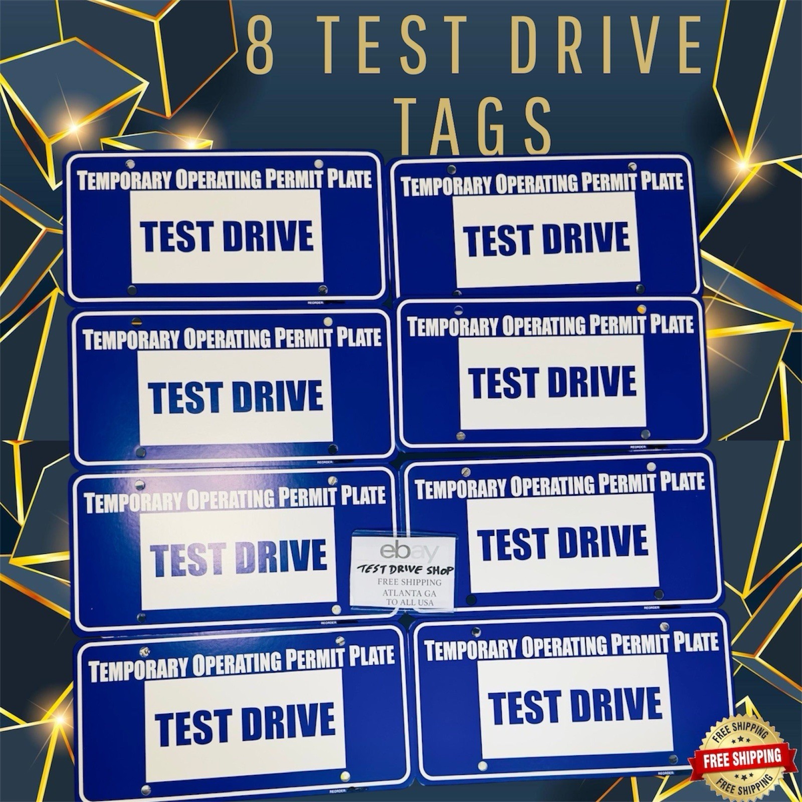 Lot of 8 Temporary Operating Permits Test Drive Tag Dealer Plate Blue Car Tags