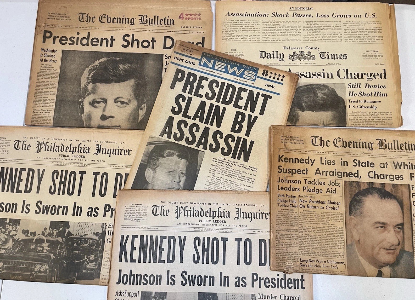 ⁠Vtg JFK Assassination Newspapers Nov 22-23 1963 John F Kennedy Death Paper Lot⁠