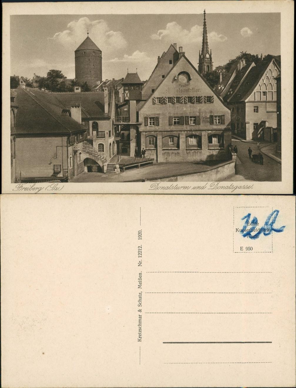 Postcard Freiberg (Saxony) Donatsturm Donatgasse 1920