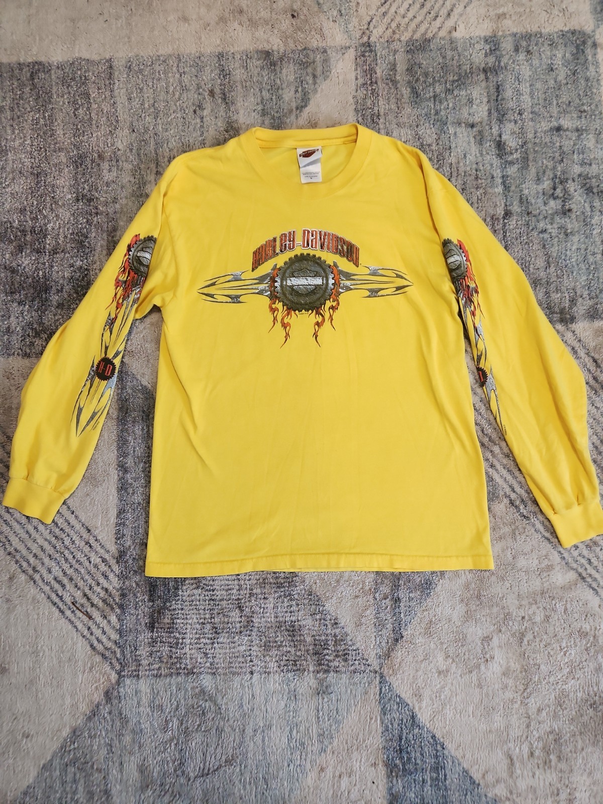 Vtg Harley Davidson Hanes Longsleeve Mens M Yellow Motorcycle Biker Graphic USA