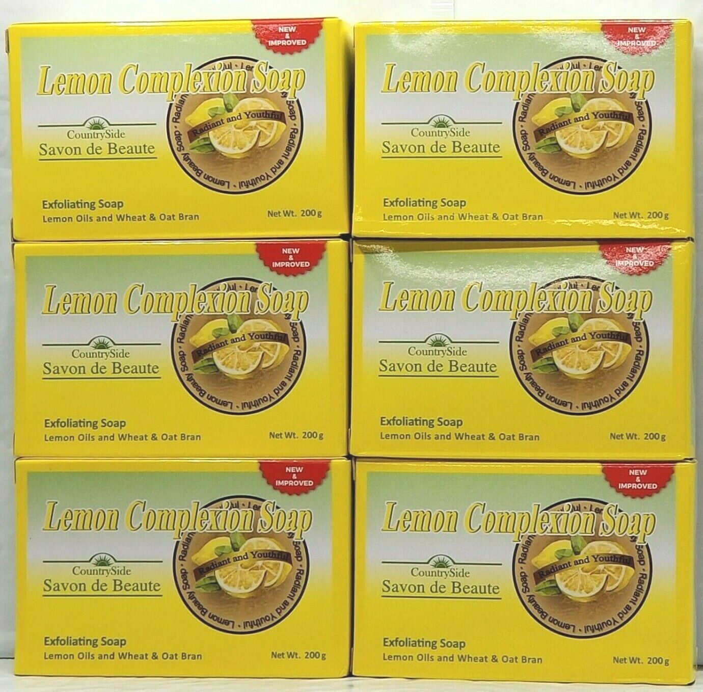 PACK OF 6-LEMON COMPLEXION SOAP with Lemon Oil & Wheat & Oat Bran 200 EACH 