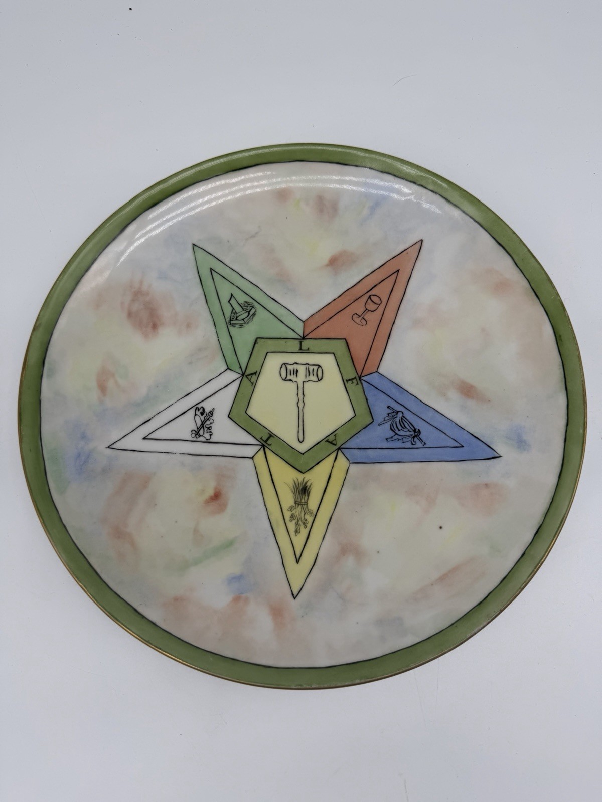 Antique 1912 ES Prussia Eastern Star Masonic Hand Painted Porcelain Plate Signed
