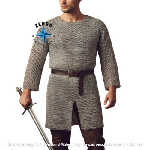ZEHRA Medieval Hauberk – 9 mm Round Riveted Chain-mail Armor LARP Halloween Gift