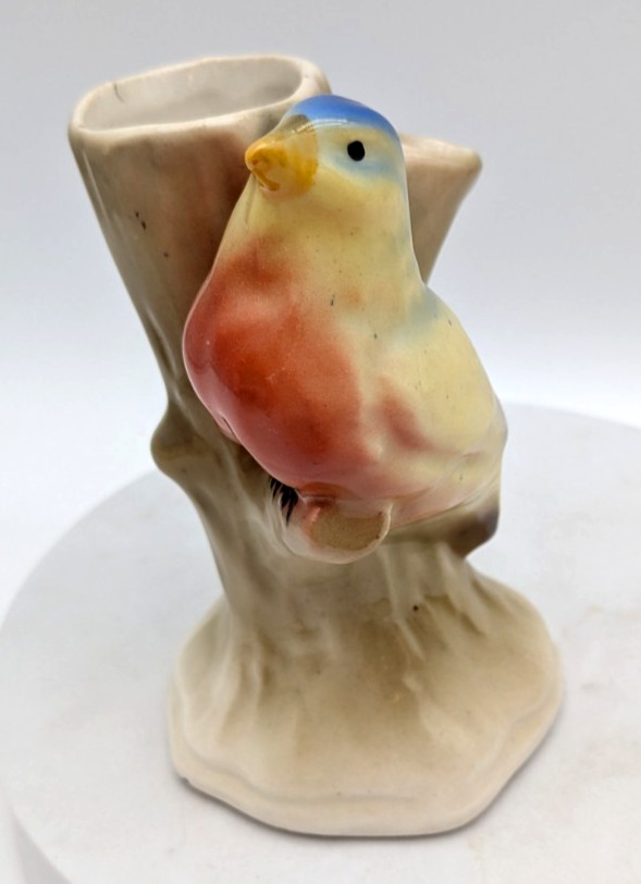 Czechoslovakia Hand Painted Ceramic Bird On Tree Double Vase