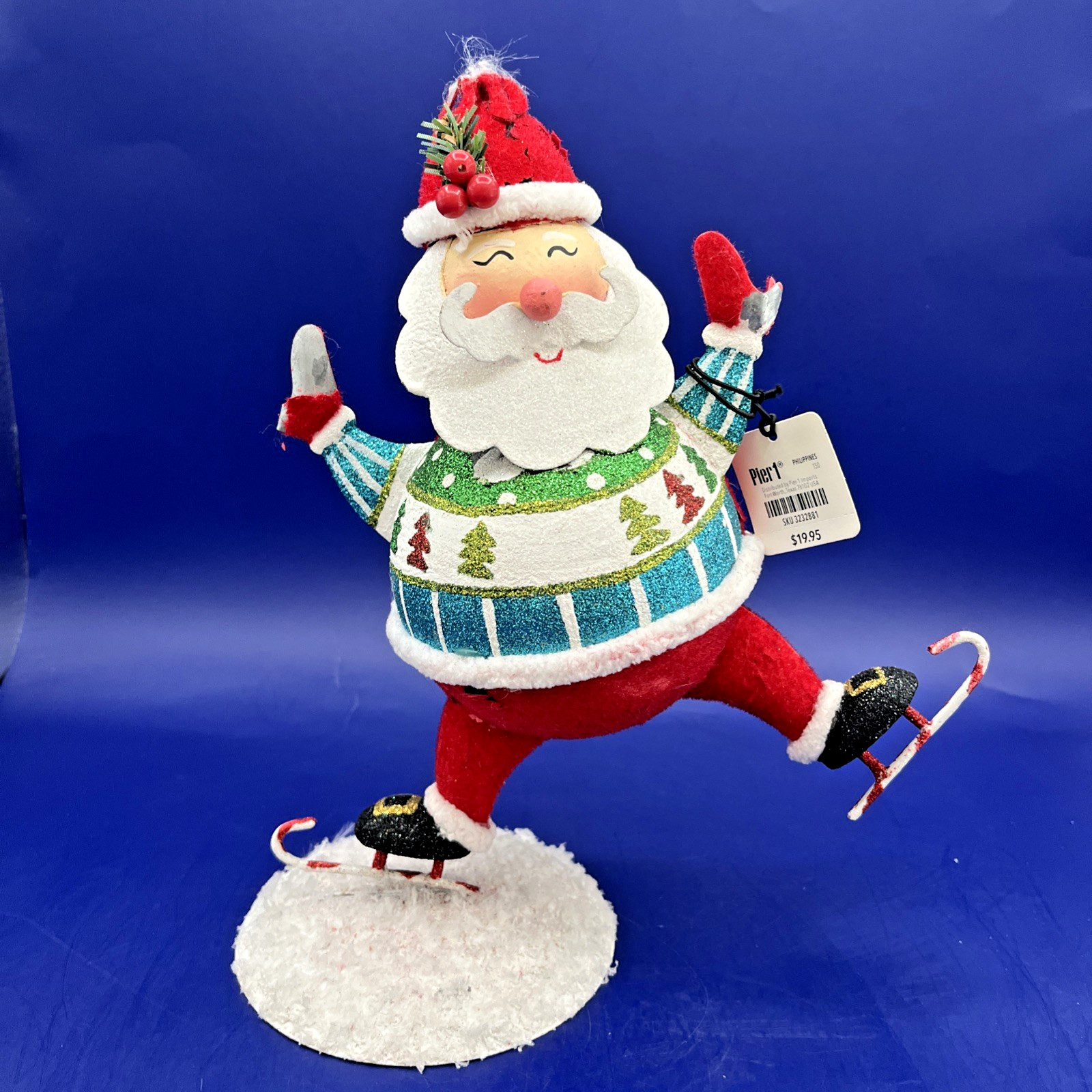 Vintage Pier 1 Imports Glitter Skiing Santa Christmas Decoration READ Vintage Pier 1 Imports Glitter Skiing Santa Christmas Decoration READ
