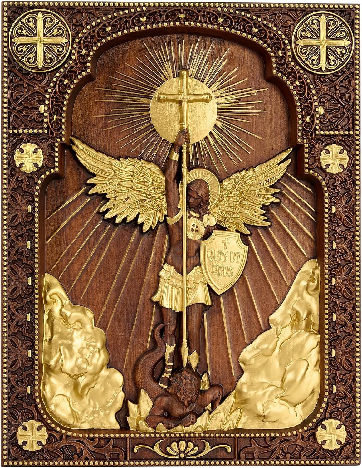 Wooden Archangel Michael Wall Decor St Michael Statue-10 Inch