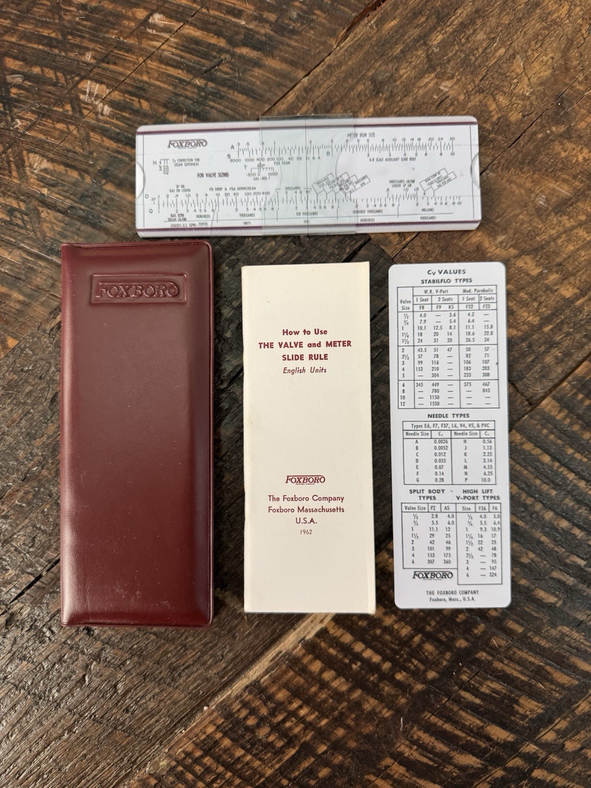 Vintage 1962 FOXBORO Valve Sizing Ruler Set With Case - Valve & Meter Slide Rule