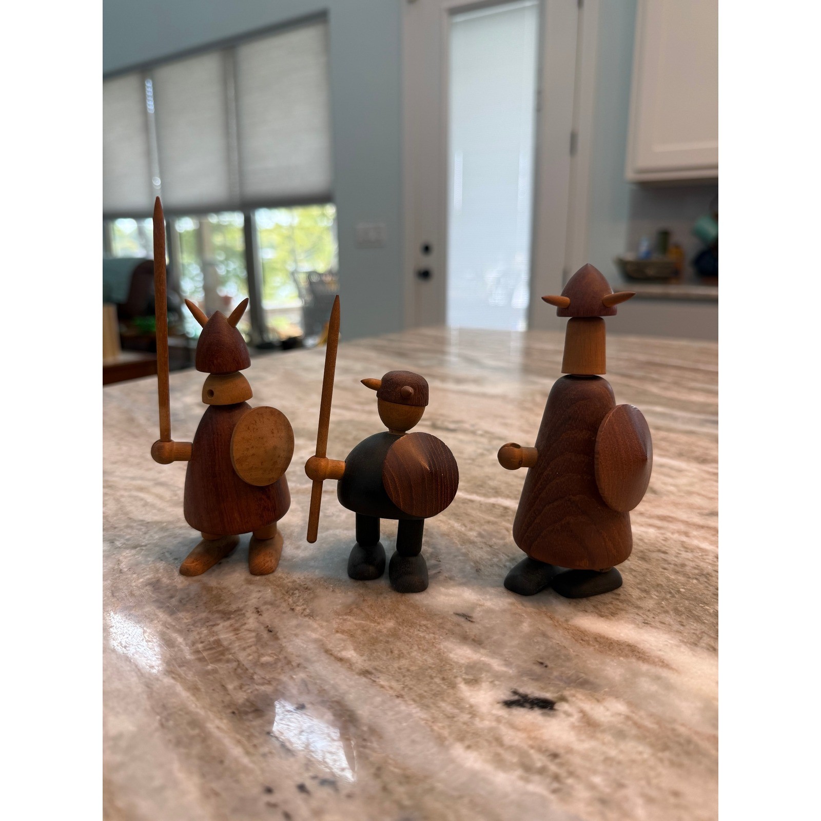 Vintage Danish Teak Wood Viking Figurines Set of 3 MCM Scandinavian Decor