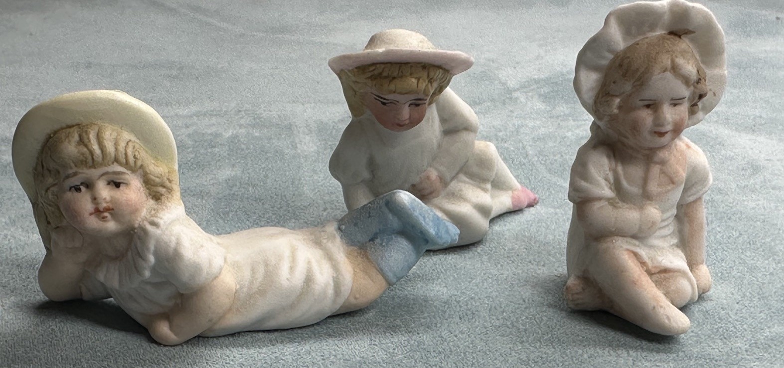 3 Sweet Victorian Bisque Miniature Little Girl Figurines