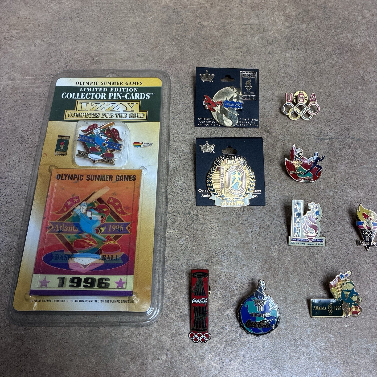 Vtg 1996 Atlanta Olympics Pin Lot 10pc Sealed Izzy Baseball Coca Cola USA