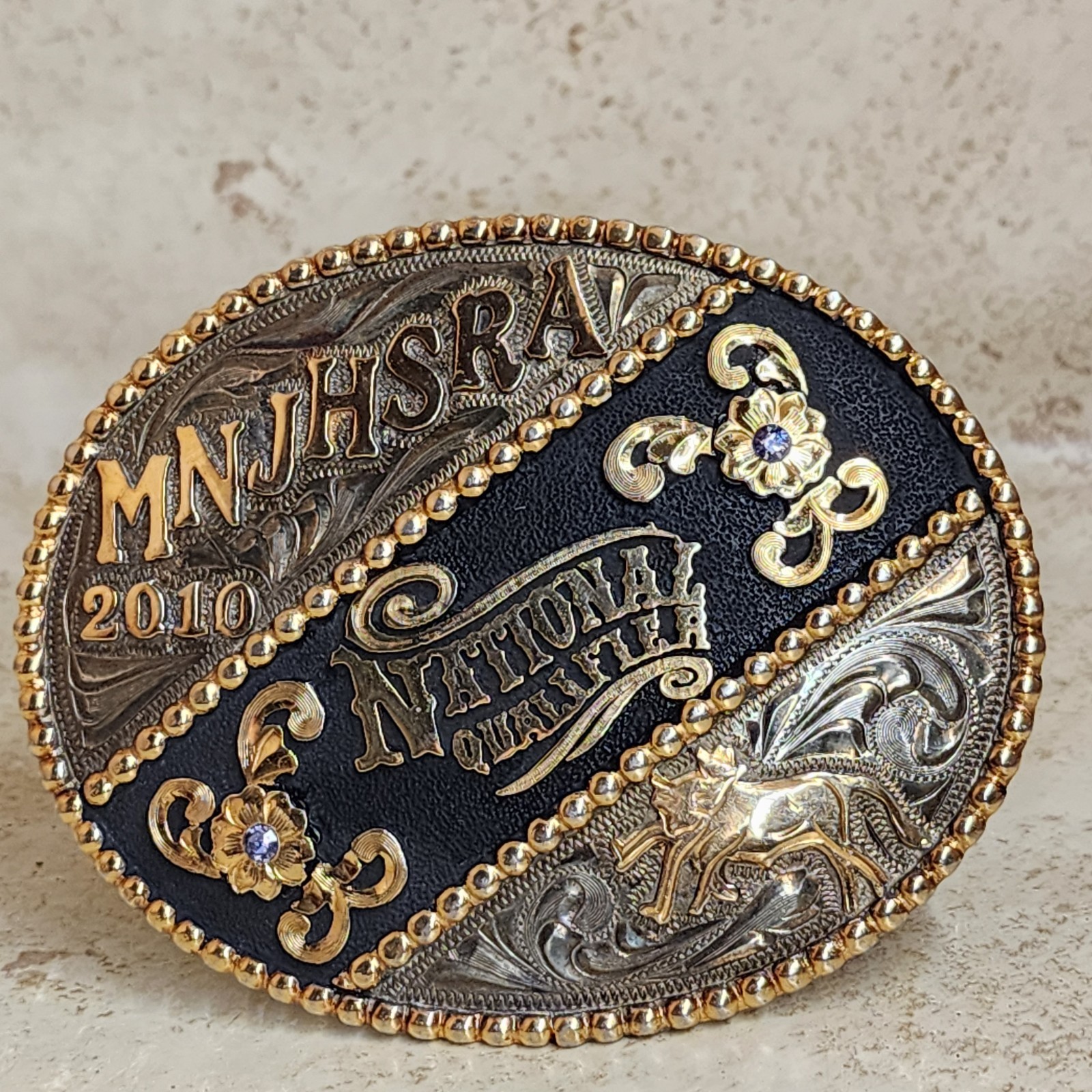 2010 MNJHSRA Rodeo National QUALIFIER LARGE TROPHY BELT BUCKLE 4.5\