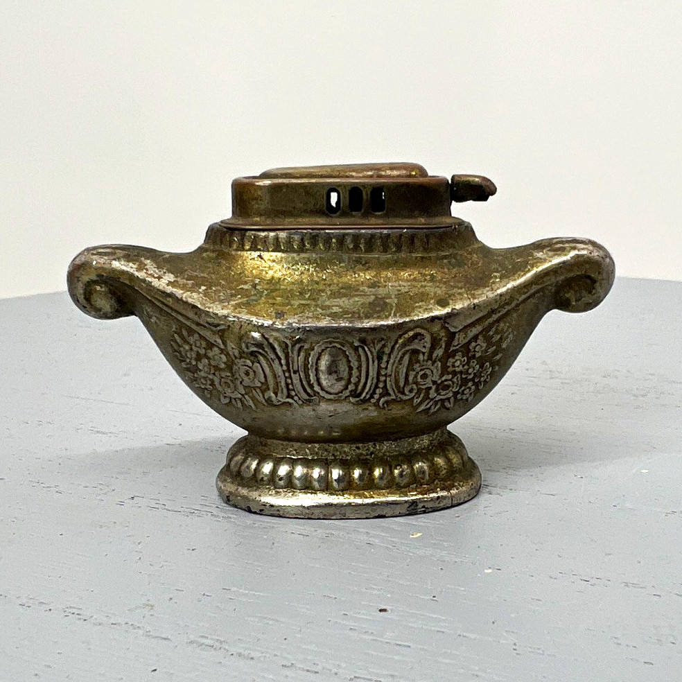 Vintage Occupied Japan Table Lighter Ornate Silver Tone Urn Vase Post WWII 1940s