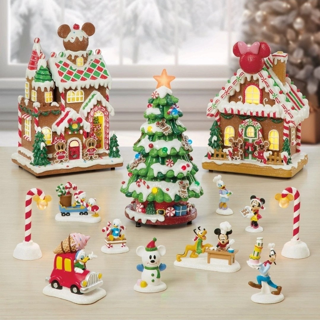 Disney Holiday Village 13 Piece Christmas Ornament Set with Lights and Sound