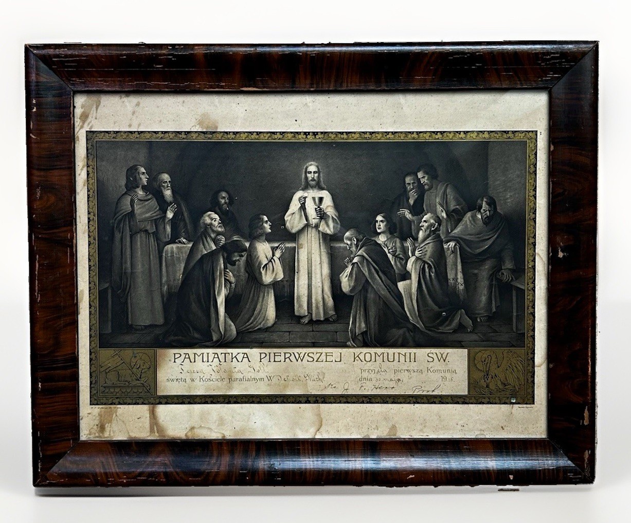 Antique 1915 Polish First Holy Communion Framed Print M.H. Wiltzius Germany