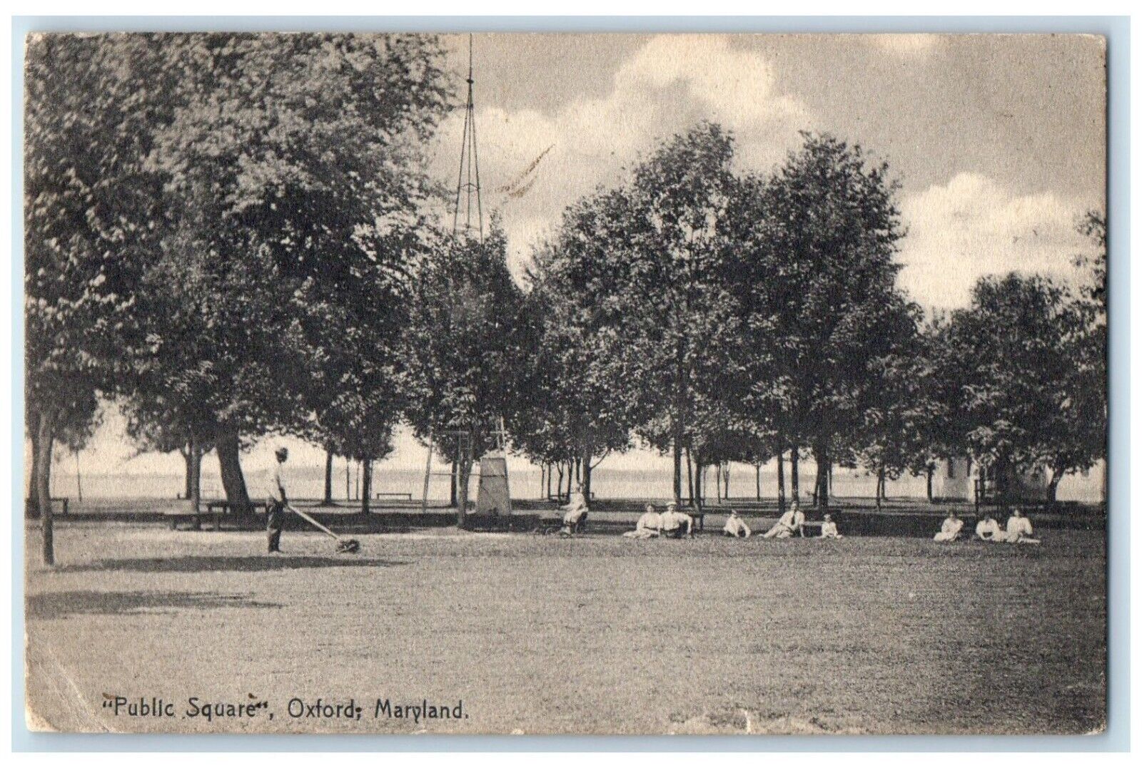 1908 Scenic View Public Square Trees Picnic Oxford Maryland MD Vintage Postcard