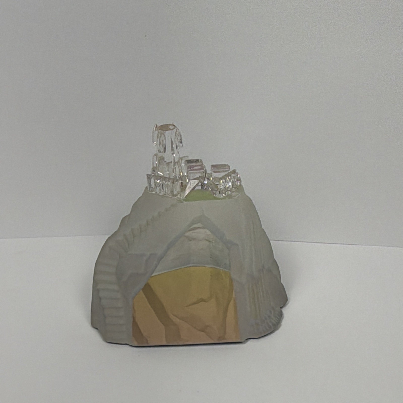 Vintage Frosted Glass Mountain Fantasy Castle Paperweight Sculpture Collectible