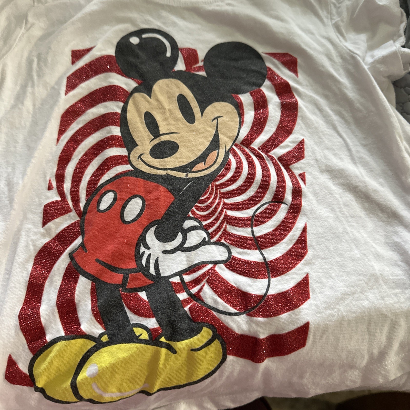 Vintage Mickey Tee On White Size Small 7 Children Red Spiral Background Vintage Mickey Tee On White Size Small 7 Children Red Spiral Background