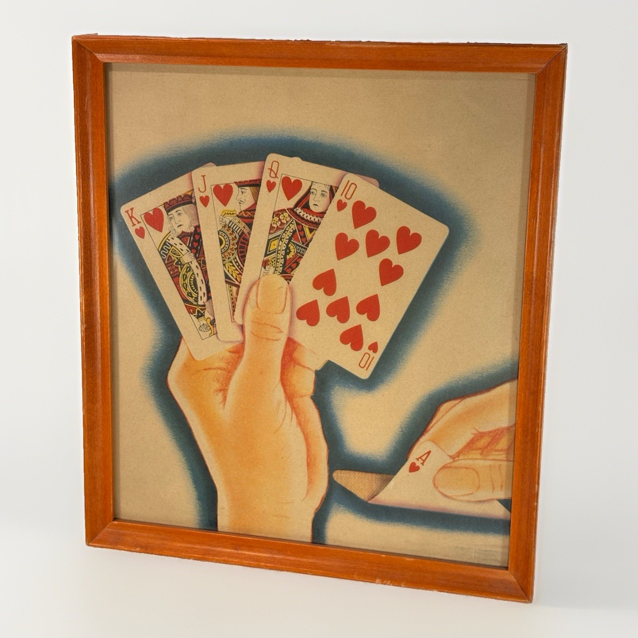 VINTAGE FRAMED ROYAL FLUSH POKER PLAYING CARDS GAMBLING CASINO WALL ART 9x10”